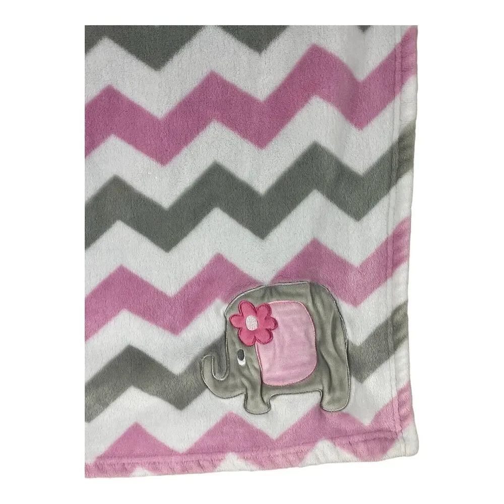 Baby Essentials Elephant Baby Blanket Pink Gray White Chevron Zig Zag Girl